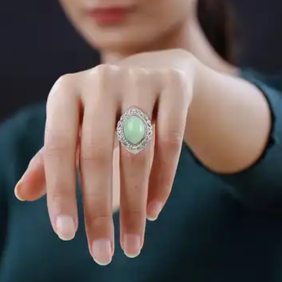 Aventurine Solitaire Ring in Rhodium Over Sterling Silver 22.00 ctw - Picture 3 of 5